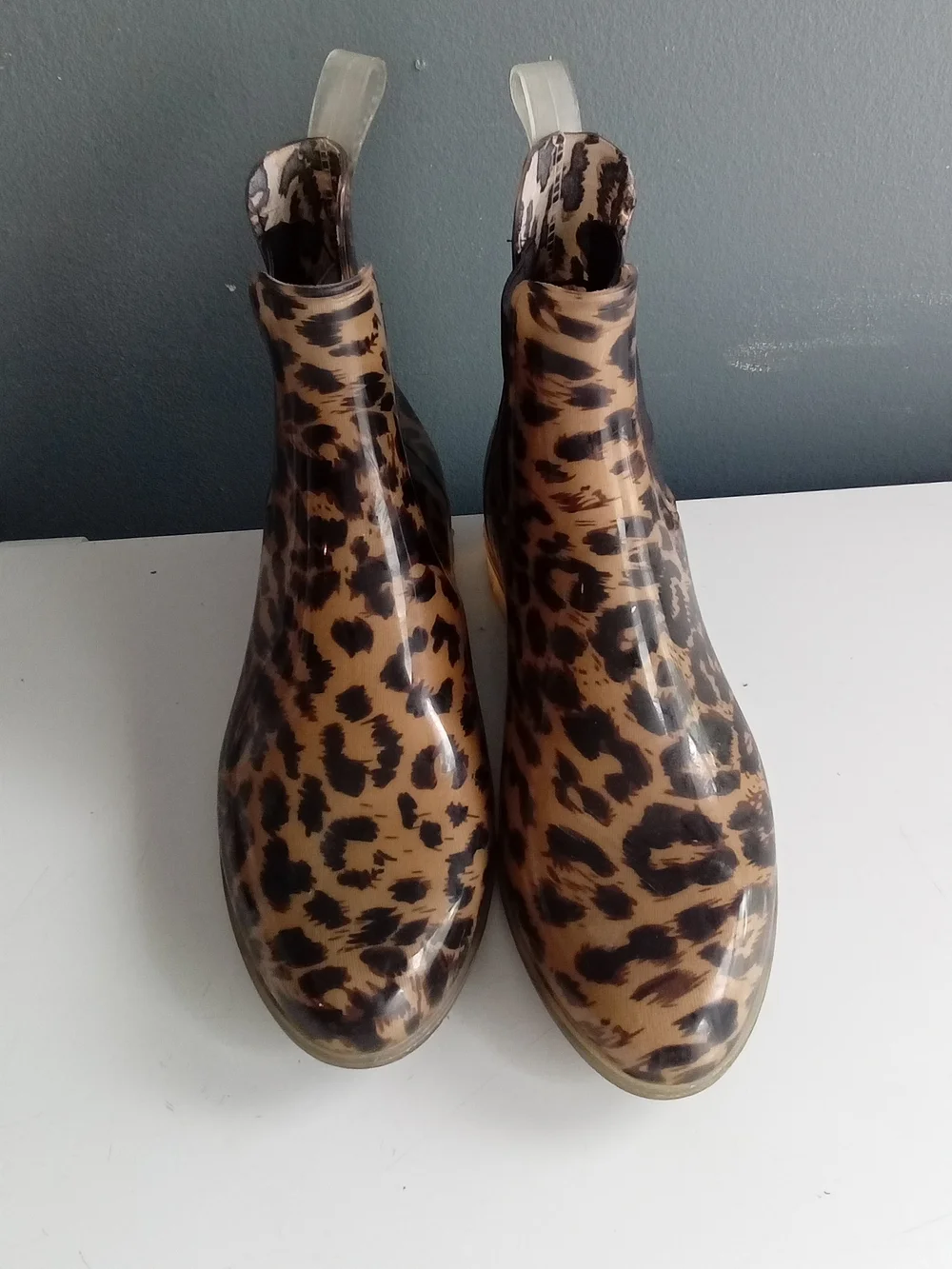 Leopard Print‎ Chelsea Rain Boots Waterproof Animal Print Ankle Boots Brown